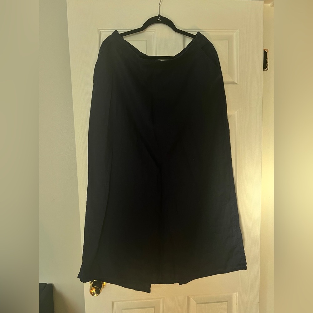 Halston Navy Blue Linen Maxi Skirt